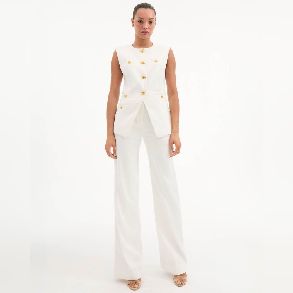 NWT Veronica Beard Jude Linen Wide-Leg Pant | High-Rise Pant Size 6 In Off-White - Picture 14 of 14